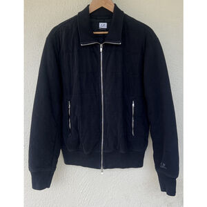 VTG C.P. Company Men's Black Quilted Bomber Jacket Zip Front Made in Italy L